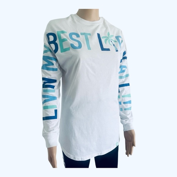 MarleyLilly casual white graphic top shirt XS long sleeve 
round neck logo - Picture 3 of 16